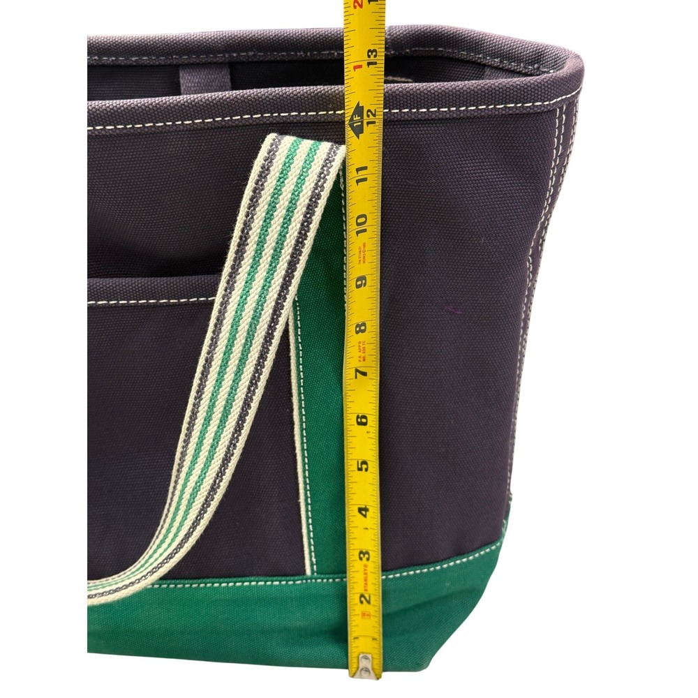 Lands End Canvas Tote Bag Navy Blue Green Cotton Open Top Pocket Key Clip 12in - Picture 7 of 10